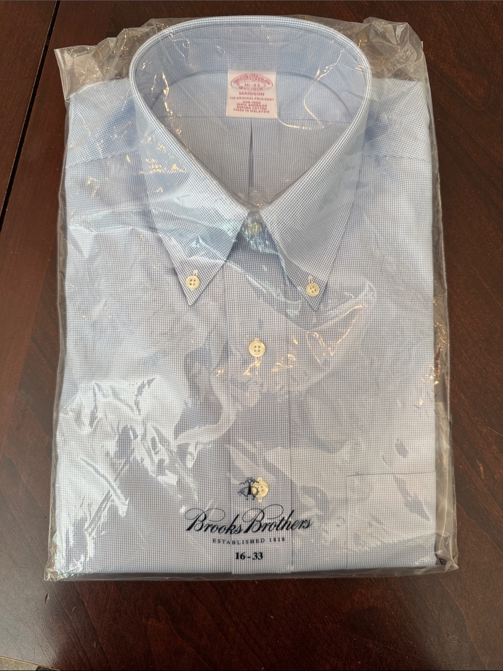 16/33 Brooks Brothers Men’s Micro Houndstooth Blue Button-Down Dress Shirt